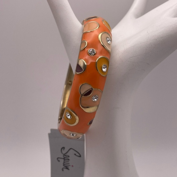 Sequin Orange and Gold Enamel Bangle Bracelet - Picture 4 of 7